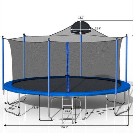 BA45- 14FT Trampoline for Adults & Kids with Basketball Hoop, Outdoor Trampolines w/Ladder and Safety Enclosure Net for Kids and Adults - Likeshoppe 