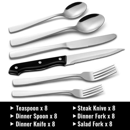 BP8- 48-Piece Silverware Set with Steak Knives for 8, Stainless Steel Flatware Cutlery Set For Home Kitchen Restaurant Hotel, Kitchen Utensils Set, Mirror Polished, Dishwasher Safe - Likeshoppe 