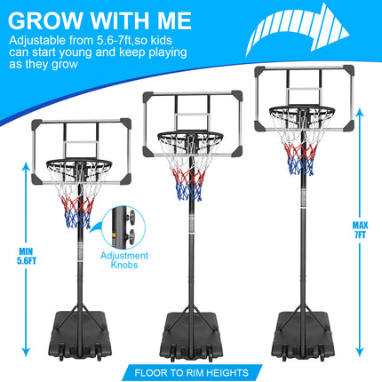 BG4-Portable Basketball Goal System with Stable Base and Wheels, use for Indoor Outdoor teenagers youth height adjustable 5.6 to 7ft Basketball Hoop 28 Inch Backboard - Likeshoppe 