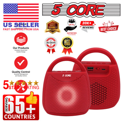 CC25- 4" Portable Bluetooth Speaker Outdoor Wireless Mini 40W with Loud Stereo and Booming Bass, USB, FM, 10H Playtime, LED Party Lights, Water Resistant 5 Core - BLUETOOTH 13R - Likeshoppe 