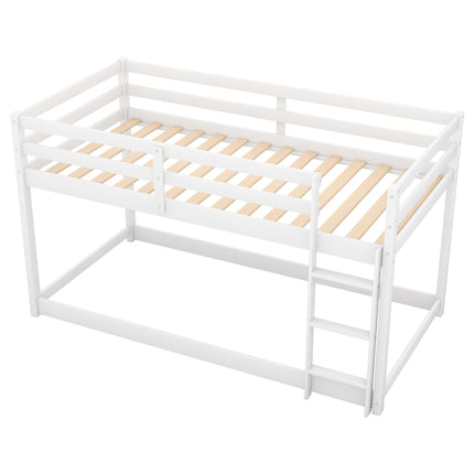 AS29- Twin over Twin Floor Bunk Bed with Ladder - Likeshoppe 