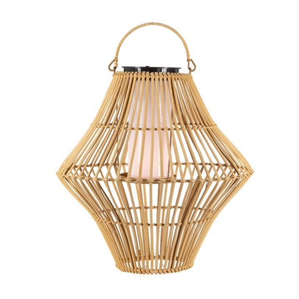 BU18- Gerson 13.8-Inch Diameter Hanging Solar Operated Flame Effect Bamboo Pendant Light - Likeshoppe 