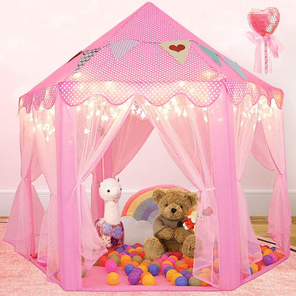 BE1- Outdoor Indoor Portable Folding Princess Castle Tent Kids Children Funny Play Fairy House Kids Play Tent(Warm LED Star Lights) - Likeshoppe 