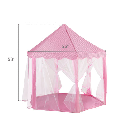 BE6-53"H Princess Castle Play Tent House with LED Star Lights for Kids, Indoor and Outdoor, Pink - Likeshoppe 