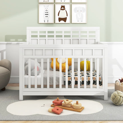 AO5- Certified Baby Safe Crib, Pine Solid Wood, Non-Toxic Finish, Snow White - Likeshoppe 