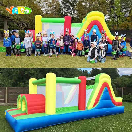 BC16- YARD Rainbow Inflatable Obstacle Course Bounce House with Blower - Likeshoppe 