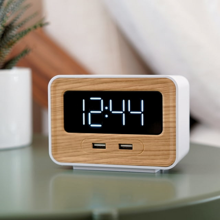 CH9- Lumoday Dual USB Charging Station Digital Alarm Clock, White - Likeshoppe 