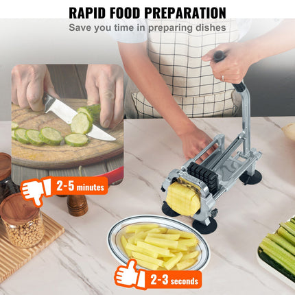 BS10-French Fry Cutter, Potato Slicer with 1/2-Inch and 3/8-Inch Stainless Steel Blades, Manual Potato Cutter Chopper with Suction Cups, Great for Potato, French Fries, Cucumber, Vegetables, Carrot - Likeshoppe 