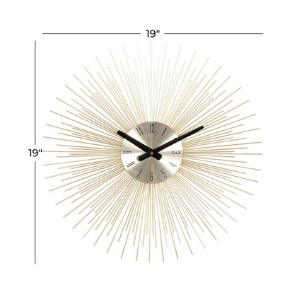 CG10- DecMode 19" Gold Metal Starburst Wall Clock - Likeshoppe 