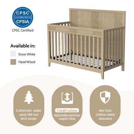 A016- Certified Baby Safe Crib, Pine Solid Wood, Non-Toxic Finish, Hazel Wood - Likeshoppe 