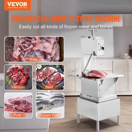 BS3- Commercial Electric Meat Bandsaw, 2200W Stainless Steel Vertical Bone Sawing Machine, Workbeach 24.4" x 20.5", 0.16-8.7 Inch Cutting Thickness, Frozen Meat Cutter with 6 Blades for Rib Pork Beef - Likeshoppe 