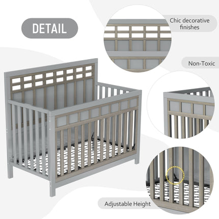 A023- Certified Baby Safe Crib, Pine Solid Wood, Non-Toxic Finish, Gray - Likeshoppe 