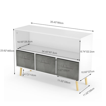 AT20- Kids bookcase with Collapsible Fabric Drawers, Children's Book Display, Toy Storage Cabinet Organizer, White/Gray - Likeshoppe 