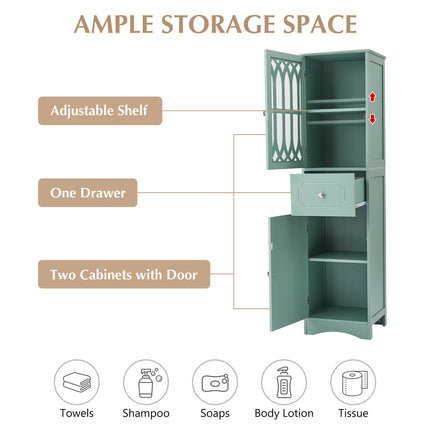 AN2- Tall Bathroom Cabinet;  Freestanding Storage Cabinet with Drawer and Doors;  MDF Board;  Acrylic Door;  Adjustable Shelf - Likeshoppe 