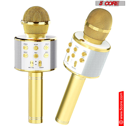 CC19- 5 Core Karaoke Wireless Microphones Bluetooth • w Stereo Mic Speaker • Portable Recording Microfono Inalambrico • SD Card & USB • Gifts Music Toys for Kids and Adults All Age- WM SPK GLD - Likeshoppe 