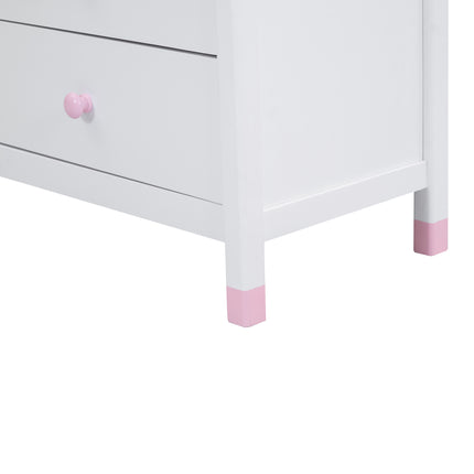 AU8- Wooden Storage Dresser with 6 Drawers,Storage Cabinet for kids Bedroom,White+Pink - Likeshoppe 