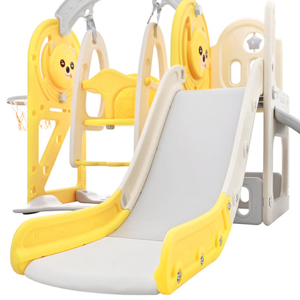 BB18- Toddler Slide and Swing Set 5 in 1, Kids Playground Climber Slide Playset with Basketball Hoop Freestanding Combination for Babies Indoor & Outdoor - Likeshoppe 