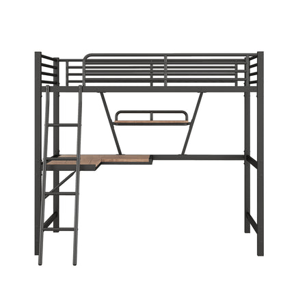 AS16- Twin Size Loft Metal&MDF Bed with Desk and Shelf - Likeshoppe 