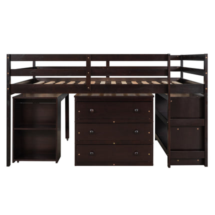 AS1- Low Study Full Loft Bed with Cabinet ; Shelves and Rolling Portable Desk ; Multiple Functions Bed - Likeshoppe 