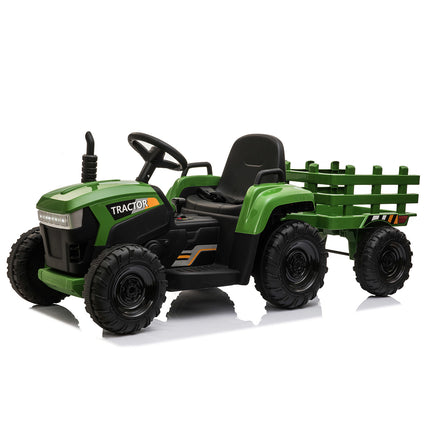 BH6- 12V Kids Ride On Tractor with Trailer, Battery Powered Electric Car w/ Music, USB, Music, LED Lights, Vehicle Toy for 3 to 6 Ages, Dark Green - Likeshoppe 