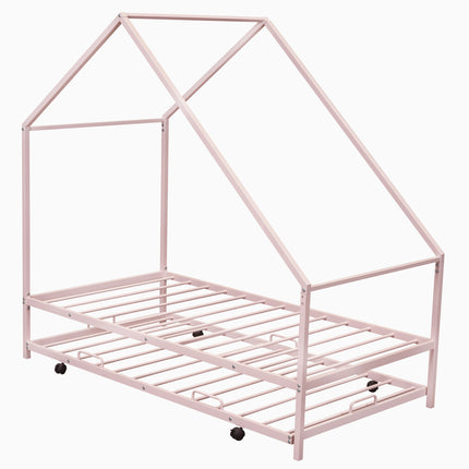 AS19- Metal House Bed With Trundle;  Twin Size House Bed - Likeshoppe 