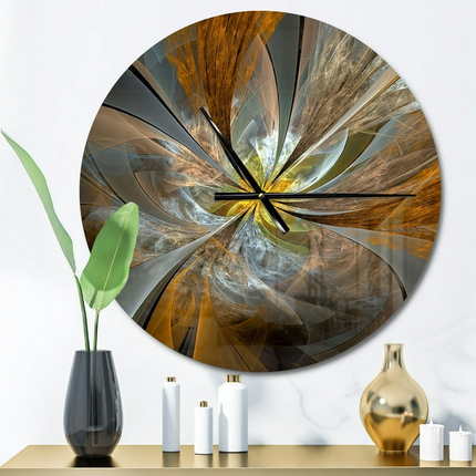 CG9- Designart 'Symmetrical Yellow Fractal Flower' Metal Wall Clock(Size 23" x 23") - Likeshoppe 