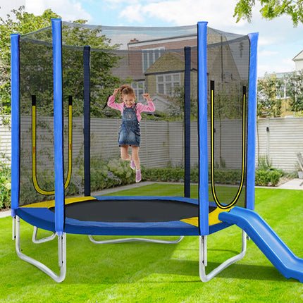 BA3- 7FT Trampoline for Kids with Safety Enclosure Net, Slide and Ladder, Easy Assembly Round Outdoor Recreational Trampoline - Likeshoppe 