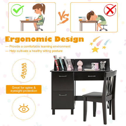 AV1- Kids Wooden Writing Furniture Set with Drawer and Storage Cabinet - Likeshoppe 