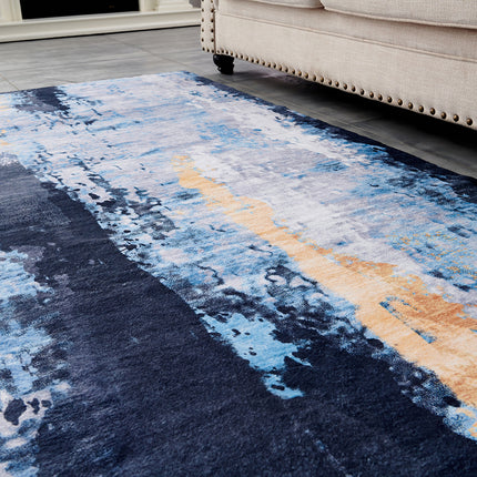 AQ7- ZARA Collection Abstract Design Gray Blue Yellow Machine Washable Super Soft Area Rug - Likeshoppe 