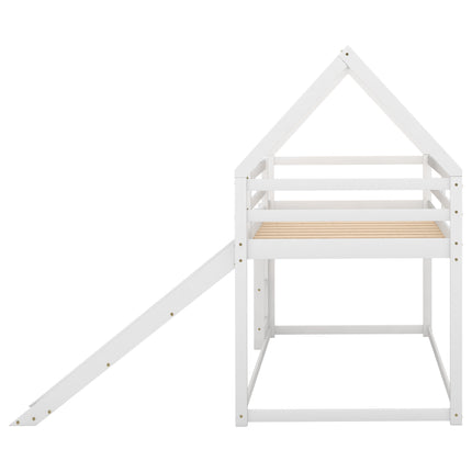 AS33- Twin Size Bunk House Bed with Slide and Ladder - Likeshoppe 