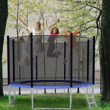 BA51-10' Round Trampoline Combo Bounce Jump Trampoline With Safety Enclosure And Spring Pad - Likeshoppe 