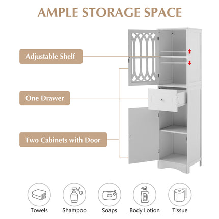 AN2- Tall Bathroom Cabinet;  Freestanding Storage Cabinet with Drawer and Doors;  MDF Board;  Acrylic Door;  Adjustable Shelf - Likeshoppe 