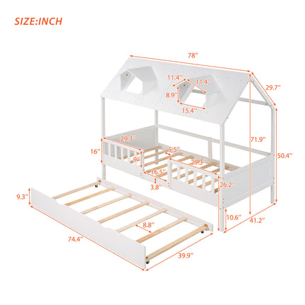 AS2- Twin Size House Bed Wood Bed with Twin Size Trundle - Likeshoppe 