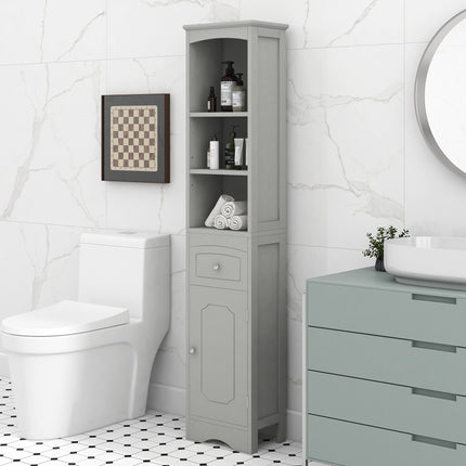 AN3- Tall Bathroom Cabinet;  Freestanding Storage Cabinet with Drawer;  MDF Board;  Adjustable Shelf - Likeshoppe 