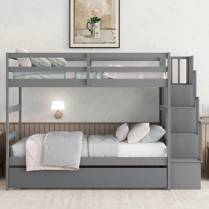 AS5- Bunk Beds Twin over Twin Stairway Storage function - Likeshoppe 