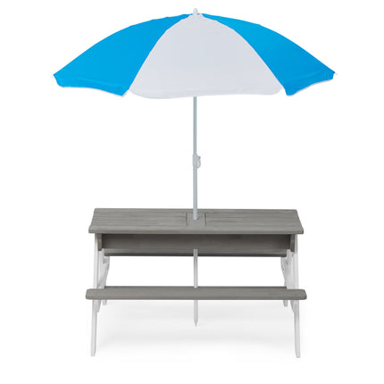 BL1-3-in-1 Kids Outdoor Wooden Picnic Table With Umbrella, Convertible Sand & Wate, Gray ASTM & CPSIA CERTIFICATION - Likeshoppe 