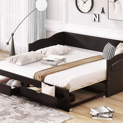 AS34- Wooden Daybed with Trundle Bed and Two Storage Drawers , Extendable Bed Daybed,Sofa Bed with Two Drawers - Likeshoppe 