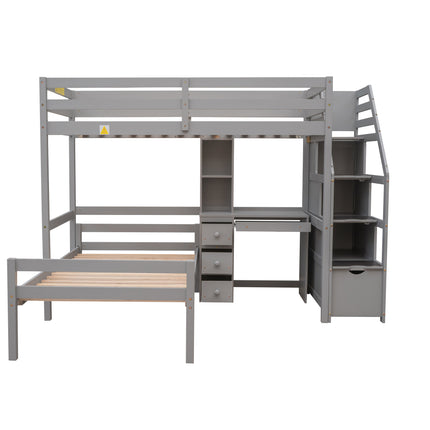 AS4- Twin Size Loft Bed with a Stand-alone Bed;  Storage Staircase;  Desk;  Shelves and Drawers - Likeshoppe 