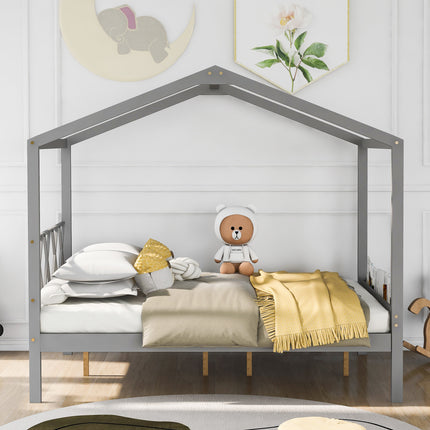 AS27- Full Size Wood House Bed with Storage Space - Likeshoppe 