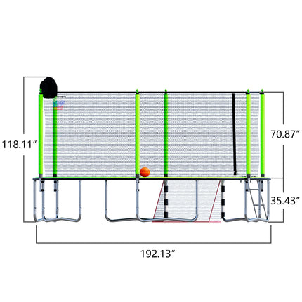 BA5- 16FT Trampoline with Basketball Hoop pump and Ladder(Inner Safety Enclosure) with soccer goal Green - Likeshoppe 