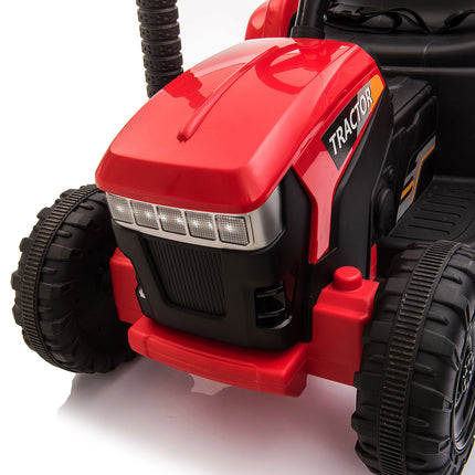 BH10-12V Kids Ride On Tractor with Trailer, Battery Powered Electric Car w/ Music, USB, Music, LED Lights, Vehicle Toy for 3 to 6 Ages, Red - Likeshoppe 