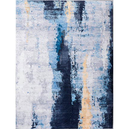 AQ2- ZARA Collection Abstract Design Gray Blue Yellow Machine Washable Super Soft Area Rug - Likeshoppe 