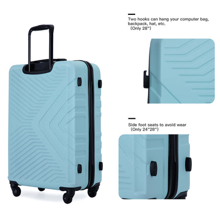 CA1- 3 Piece Luggage Sets ABS Lightweight Suitcase with Two Hooks;  Spinner Wheels;  TSA Lock;  (20/24/28)