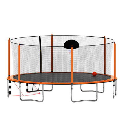 BA39- 16FT Trampoline with Basketball Hoop pump and Ladder(Inner Safety Enclosure) with soccer goal orange - Likeshoppe 