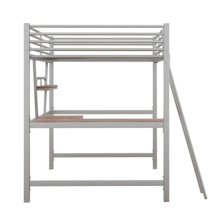 AS12- Full Size Loft Metal&MDF Bed with Desk and Shelf, - Likeshoppe 