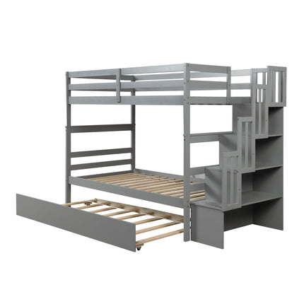 AS5- Bunk Beds Twin over Twin Stairway Storage function - Likeshoppe 