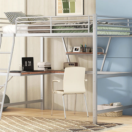 AS12- Full Size Loft Metal&MDF Bed with Desk and Shelf, - Likeshoppe 