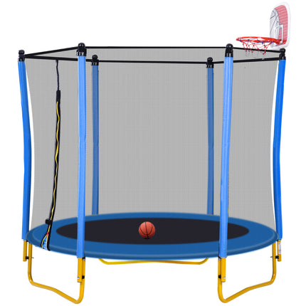 BA16- 5.5FT Trampoline for Kids - 65" Outdoor & Indoor Mini Toddler Trampoline with Enclosure, Basketball Hoop and Ball Included - Likeshoppe 