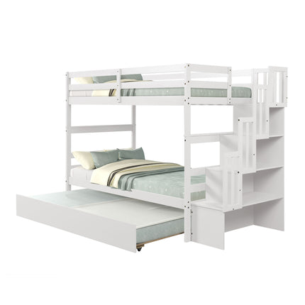 AS5- Bunk Beds Twin over Twin Stairway Storage function - Likeshoppe 