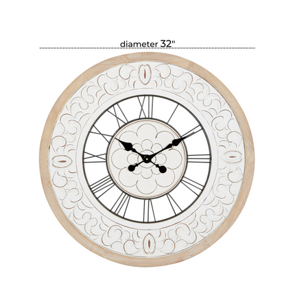 CG5- DecMode 32" White Wood Floral Carved Wall Clock - Likeshoppe 